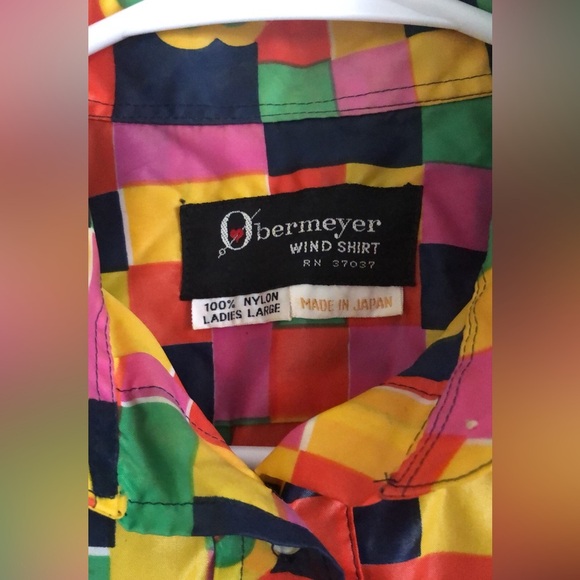 Obermeyer Vintage Wind Shirt Retro Groovy Floral Mod Check Large Rare - Picture 4 of 5